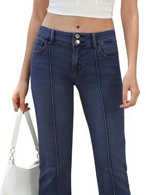 NWT OFLUCK Bell Bottom Jeans Stretchy Mid Waisted Wide (14)